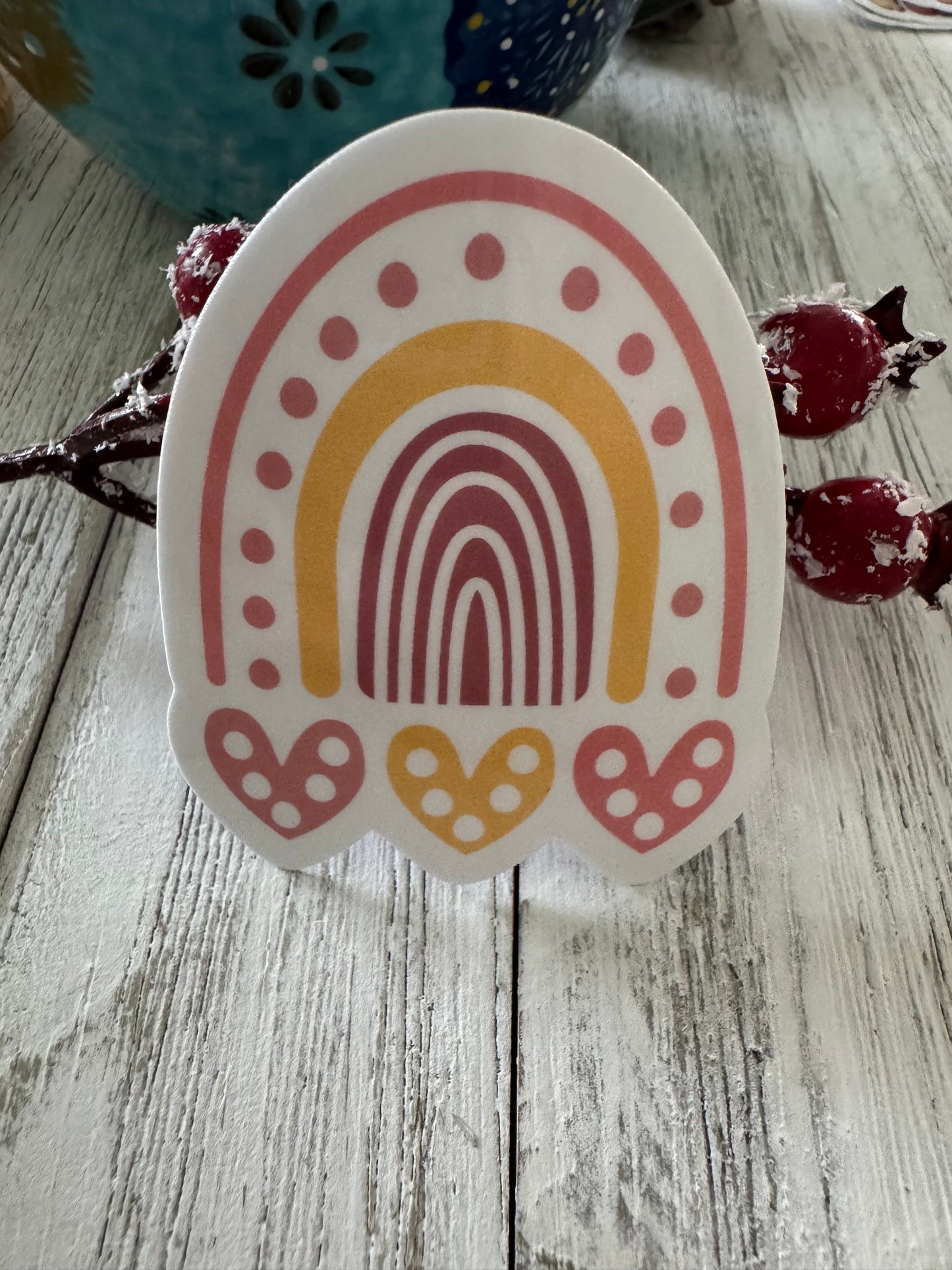 Rainbow With Three Hearts Sticker