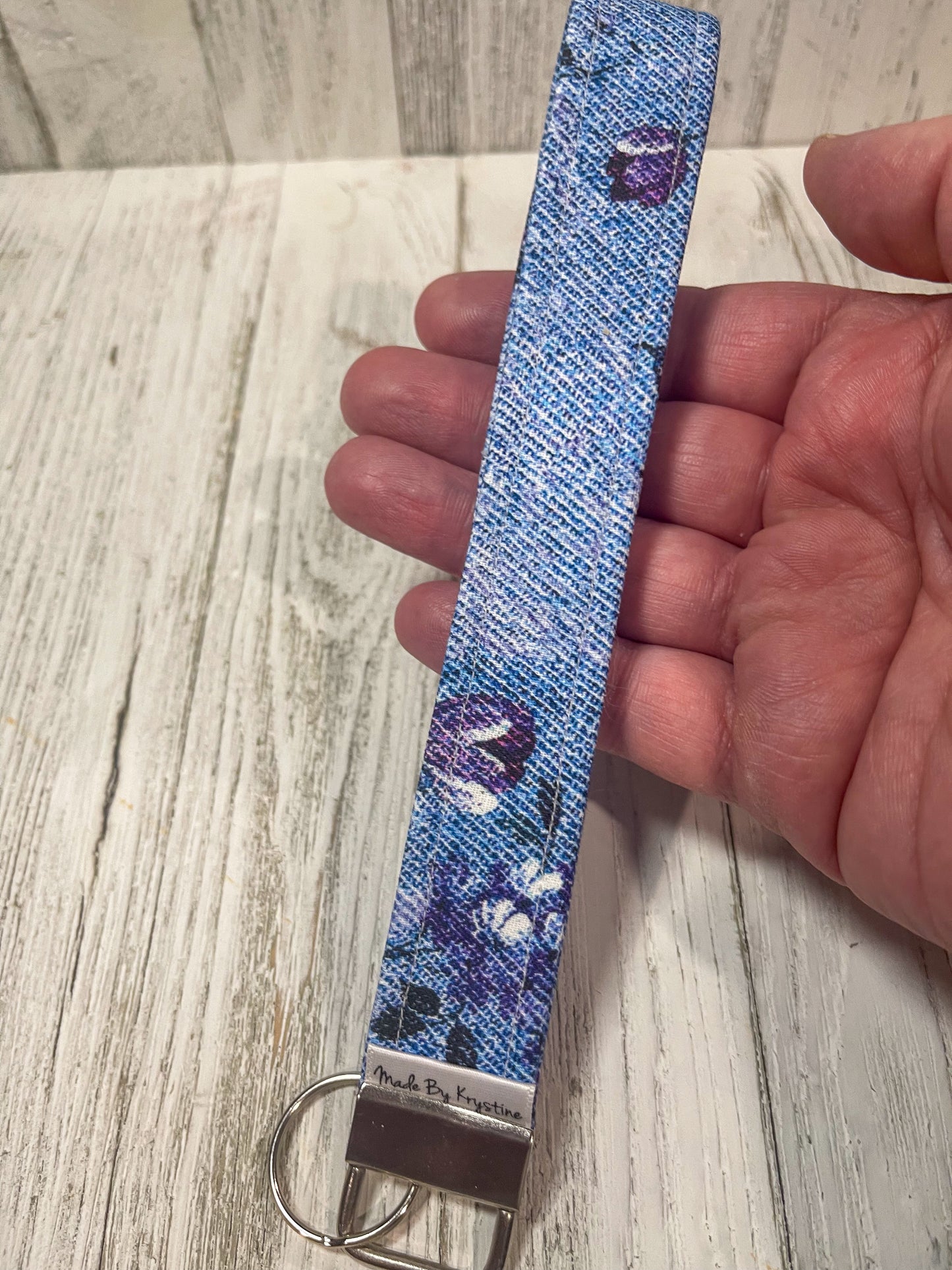 Roses on Denim Wristlet