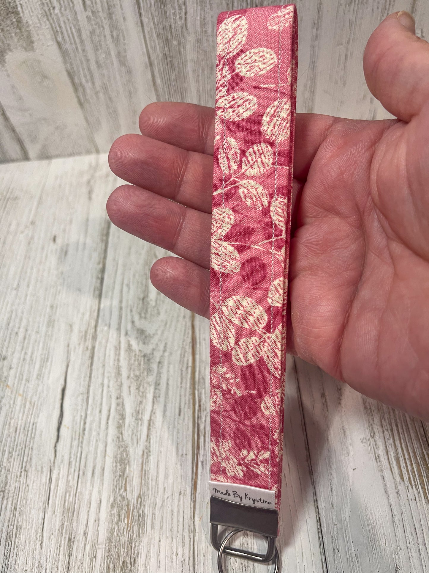 White Leaves on Pink Wristlet