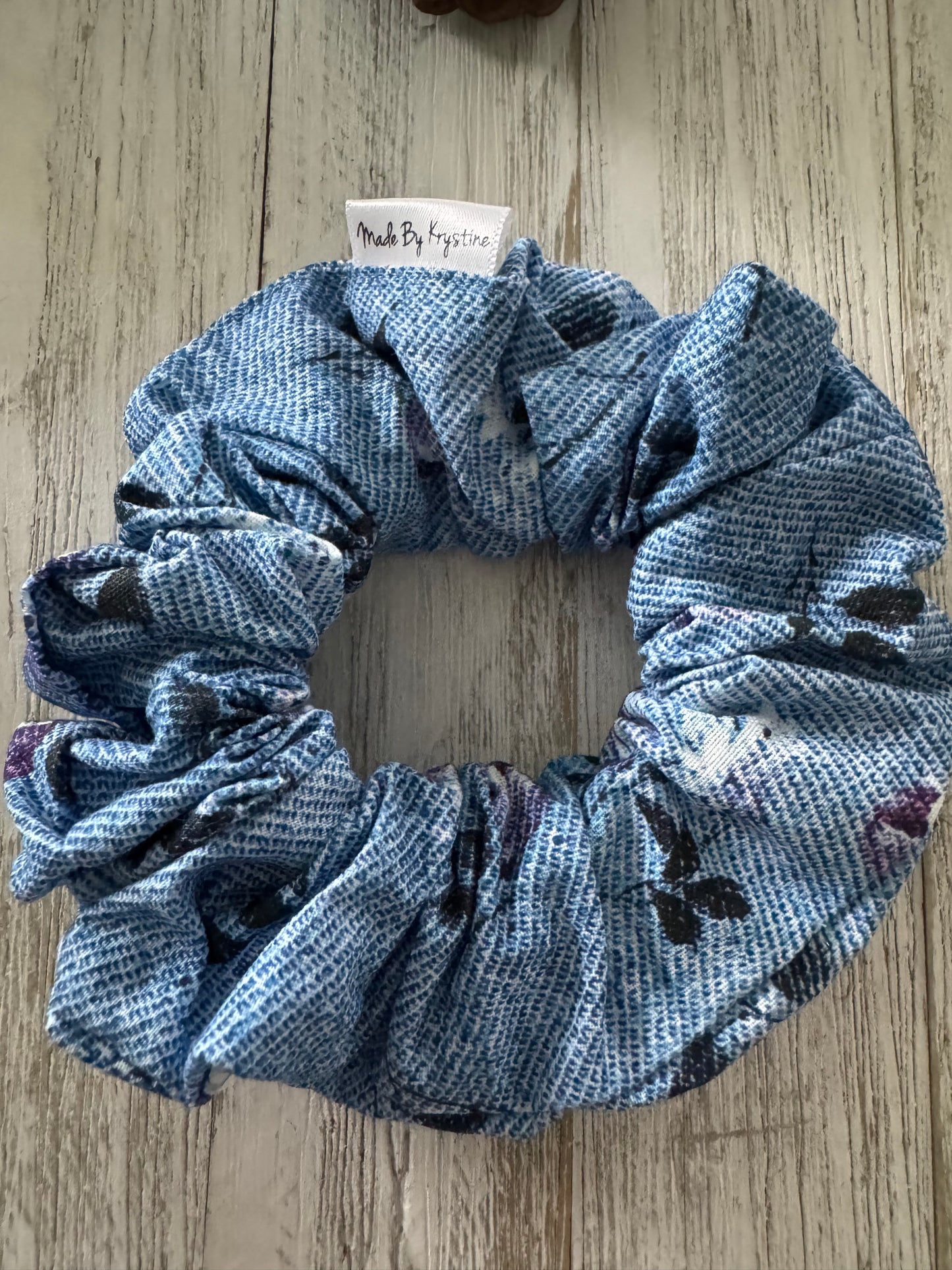 Roses on Denim Scrunchie