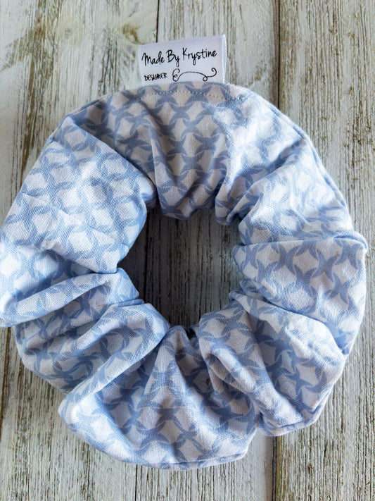 Blue and White Pattern Scrunchie