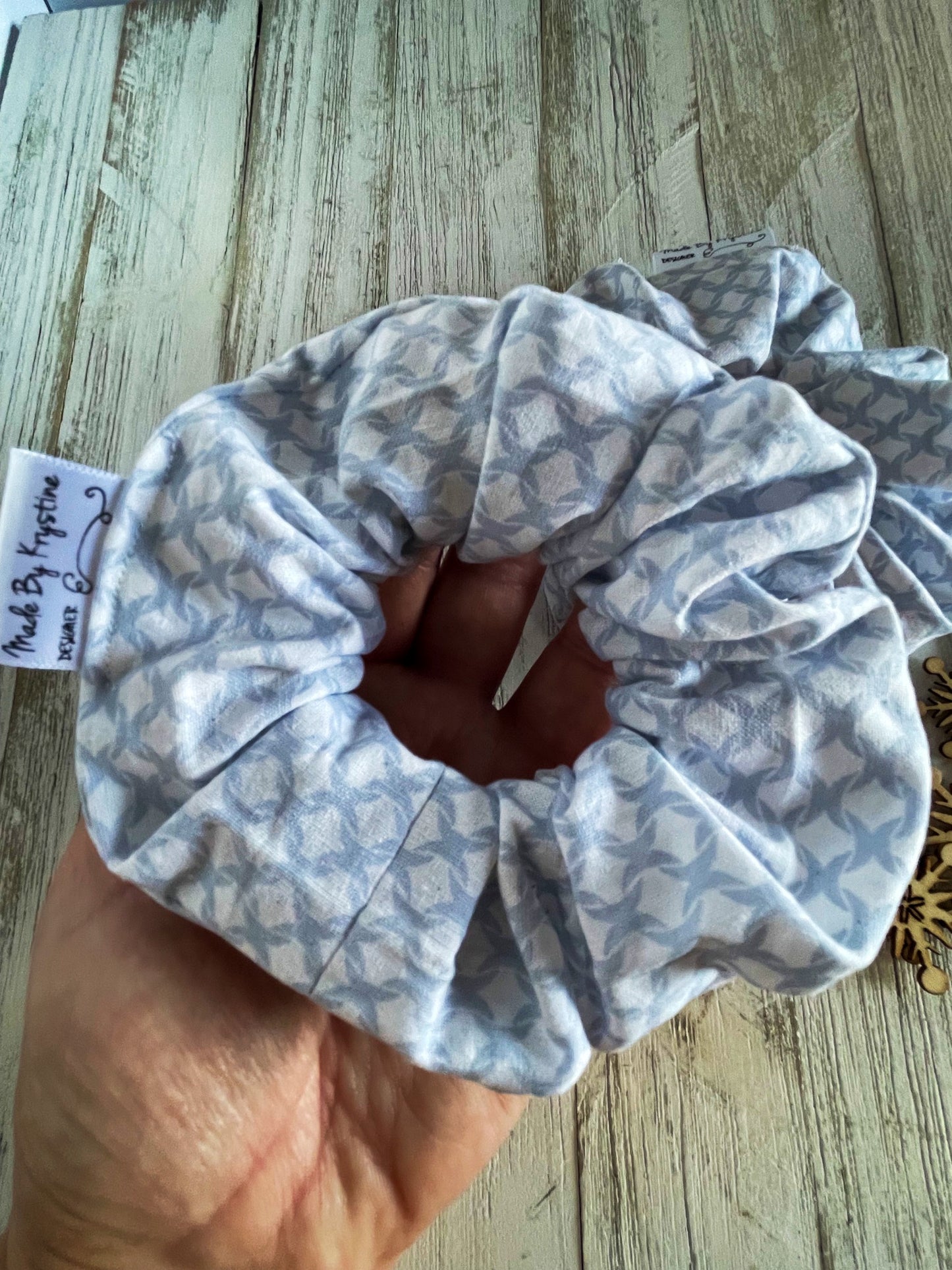 Blue and White Pattern Scrunchie