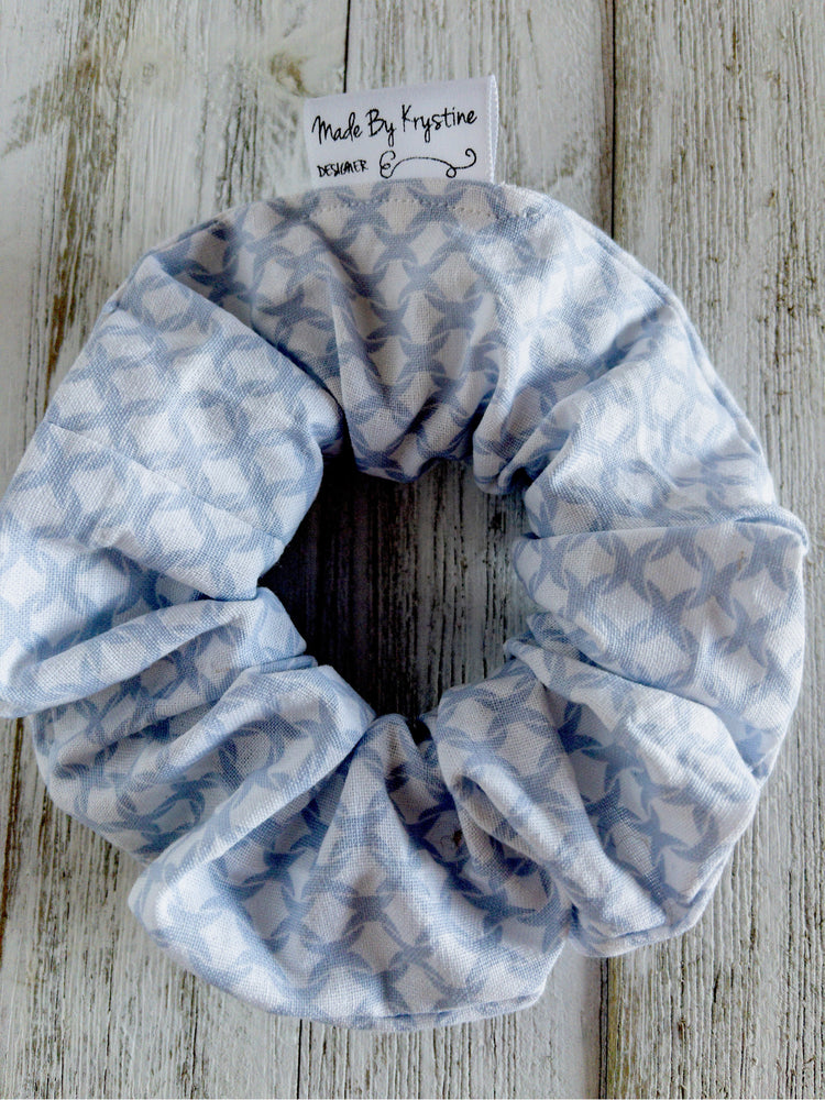 Blue and White Pattern Scrunchie